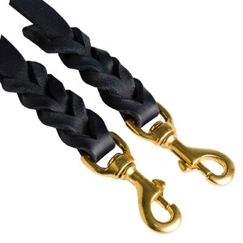 Braided Leather Belgian Malinois Coupler with Brass Snap Hooks