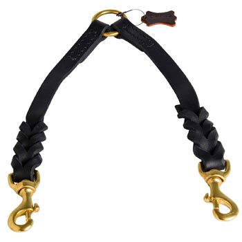 Braided Leather Belgian Malinois Coupler for Walking 2 Dogs