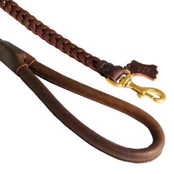 Braided Leather Belgian Malinois Leash with Brass Snap Hook