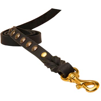 Leather Dog Leash Studded Equipped with Strong Brass Snap Hook for Belgian Malinois