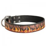 Painted Leather Belgian Malinois Collar with Red Flames