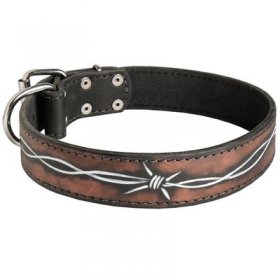 Handpainted Leather Belgian Malinois Collar with Barbed Wire Drawing