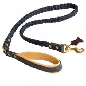 Braided Handcrafted Leather Belgian Malinois Leash with Nappa Leather Lined Handle