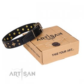 "A La Mode" FDT Artisan Handcrafted Black Leather Dog Collar