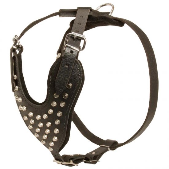 Adjustable Leather Belgian Malinois Harness Studded for Fashion Walking - Click Image to Close