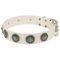Exclusive White Leather Belgian Malinois Collar with Blue Stones